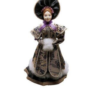 Vintage Russian Victorian Style Doll 10" Tall Handcrafted Fabric Clothes Stamped